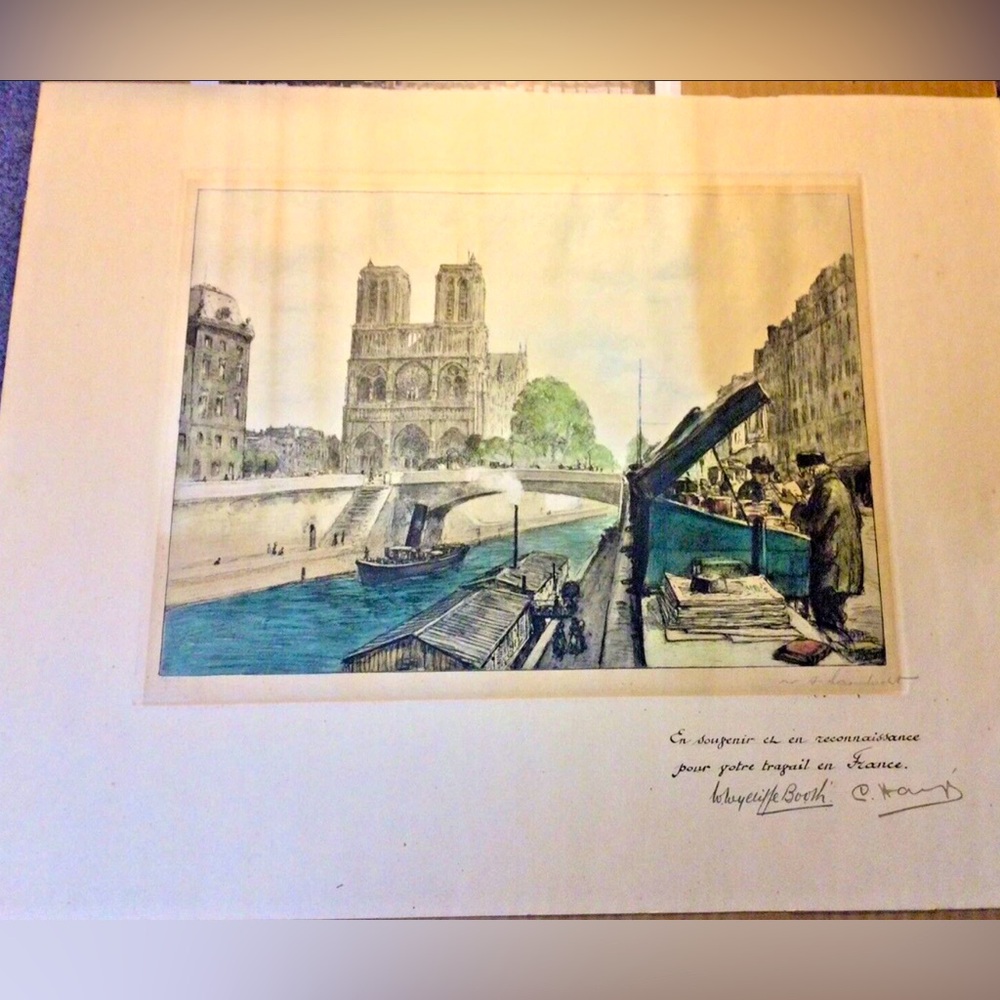 WILLIAM ADOLPHE LAMBRECHT (FRANCE 1876-1940) PARIS BOOKSTALLS, AQUATINT ETCHING